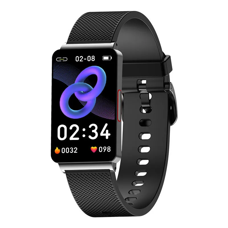 EP08 blood glucose smart bracelet with TPU strap and touch screen in black, gold, or silver colours