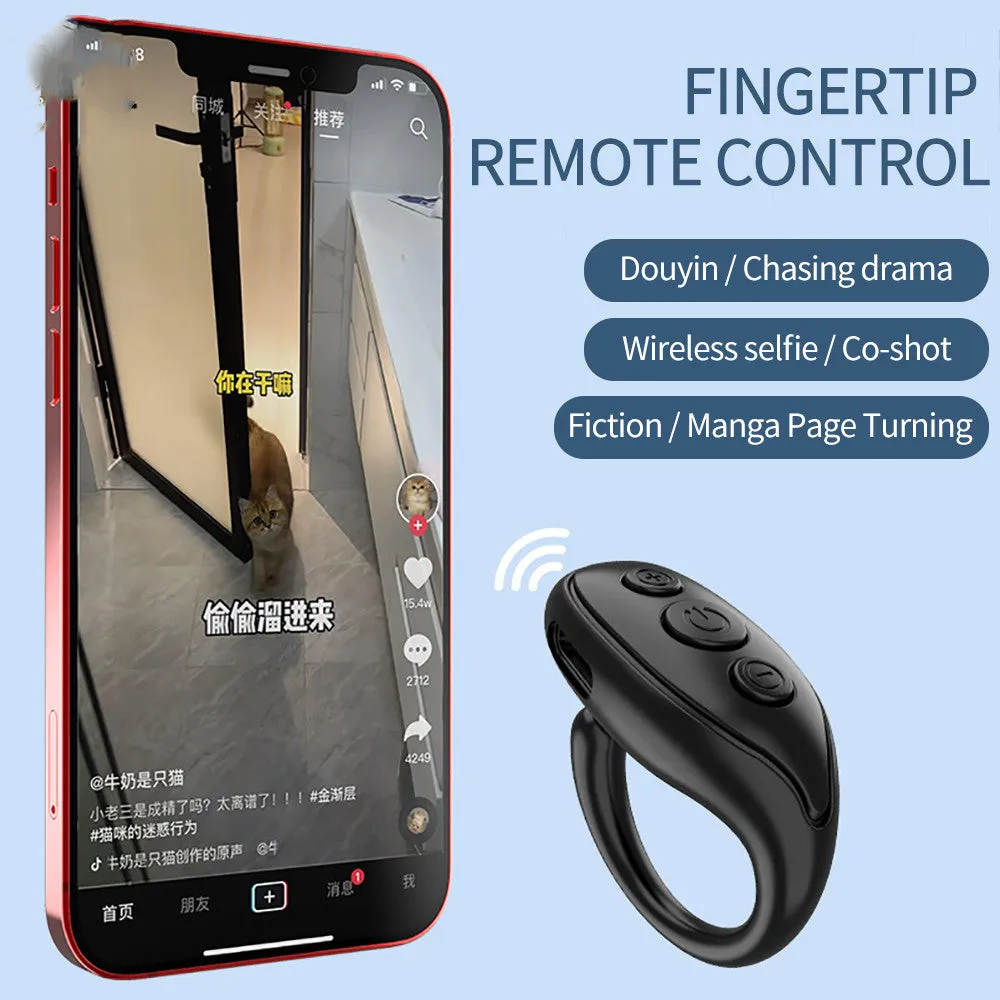 Bluetooth remote control for mobile phone camera, V5.3 chip, 50mAh battery, ABS plastic, black