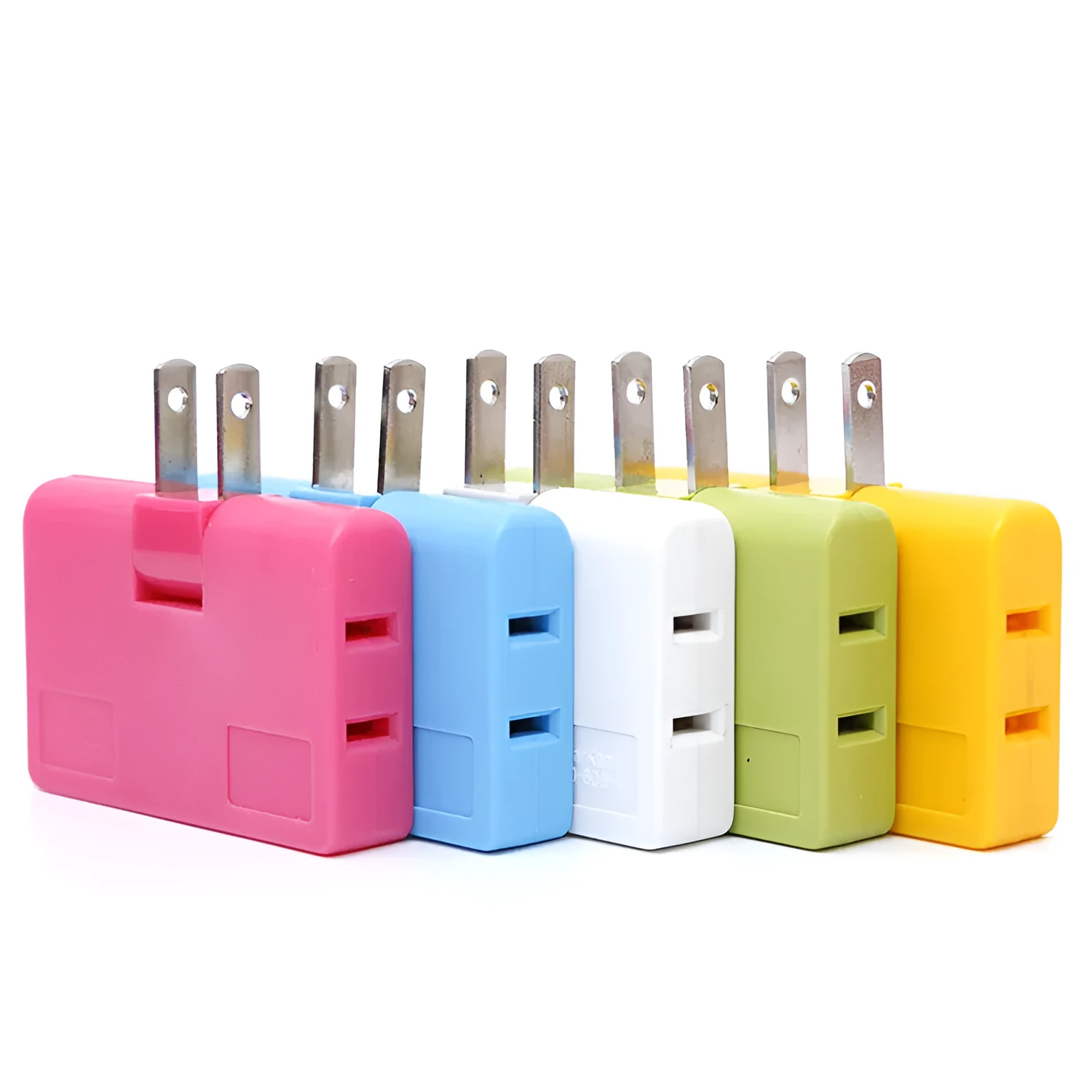 White US plug rotary head converter ultra-thin universal jack 36x36x50mm on white background