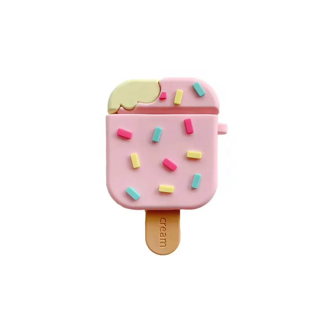 Pink silicone flip cover with cartoon camouflage pattern for AirPods Pro case