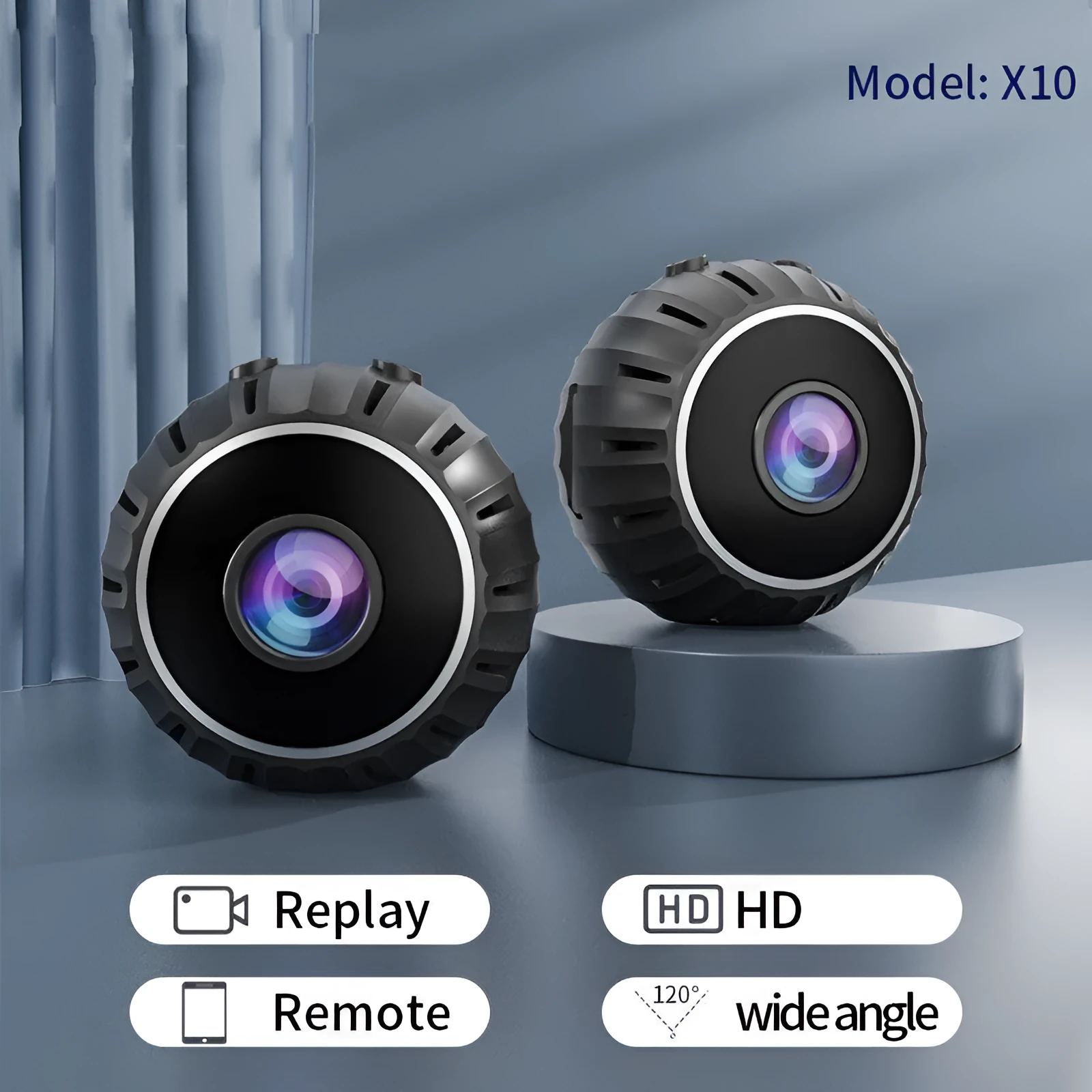 X10 compact infrared night vision sports camera in black, 30 x 23mm ABS body with bracket and accessories