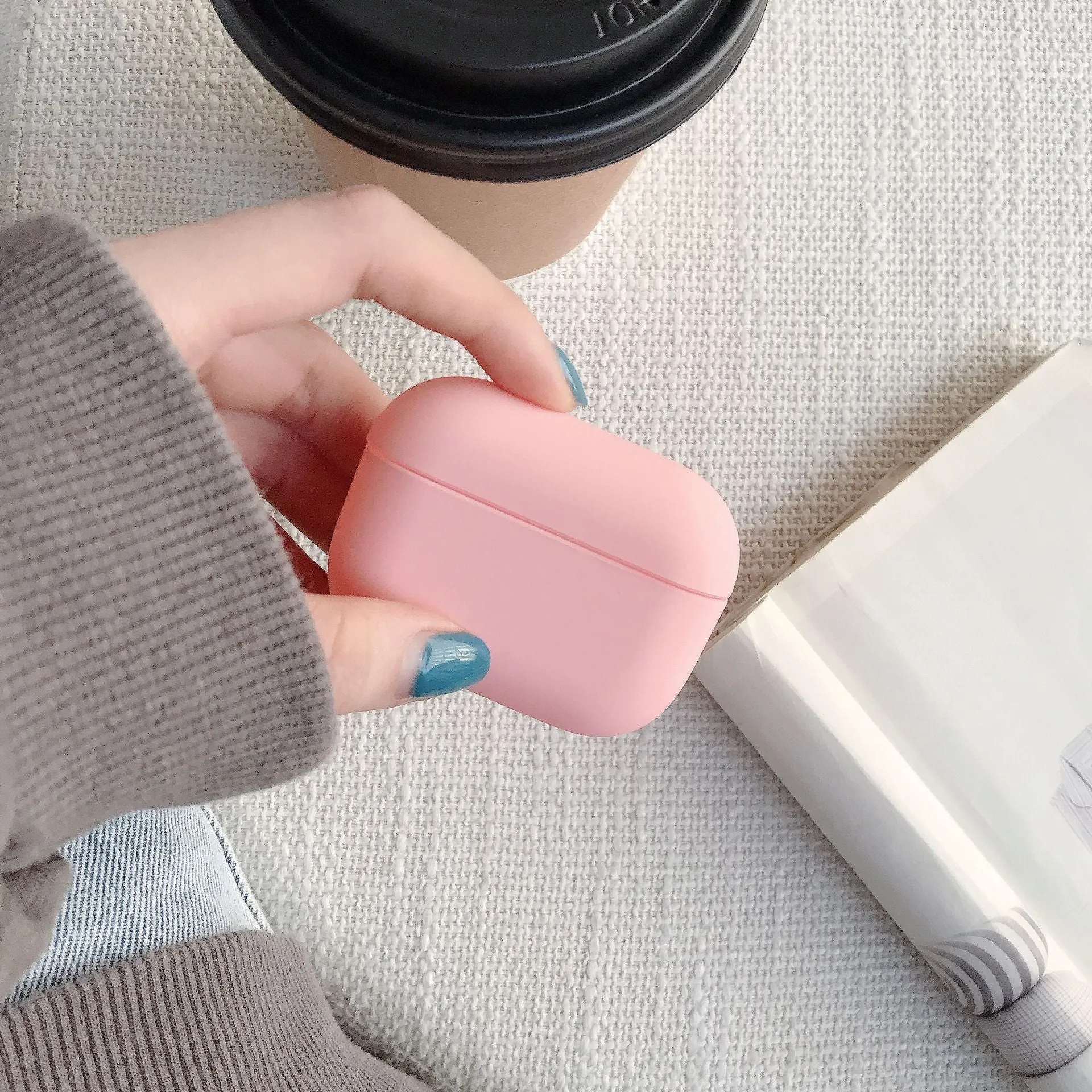 Plastic protective sleeve for AirPods case in solid colour, back-cover style with cutouts for port and lid