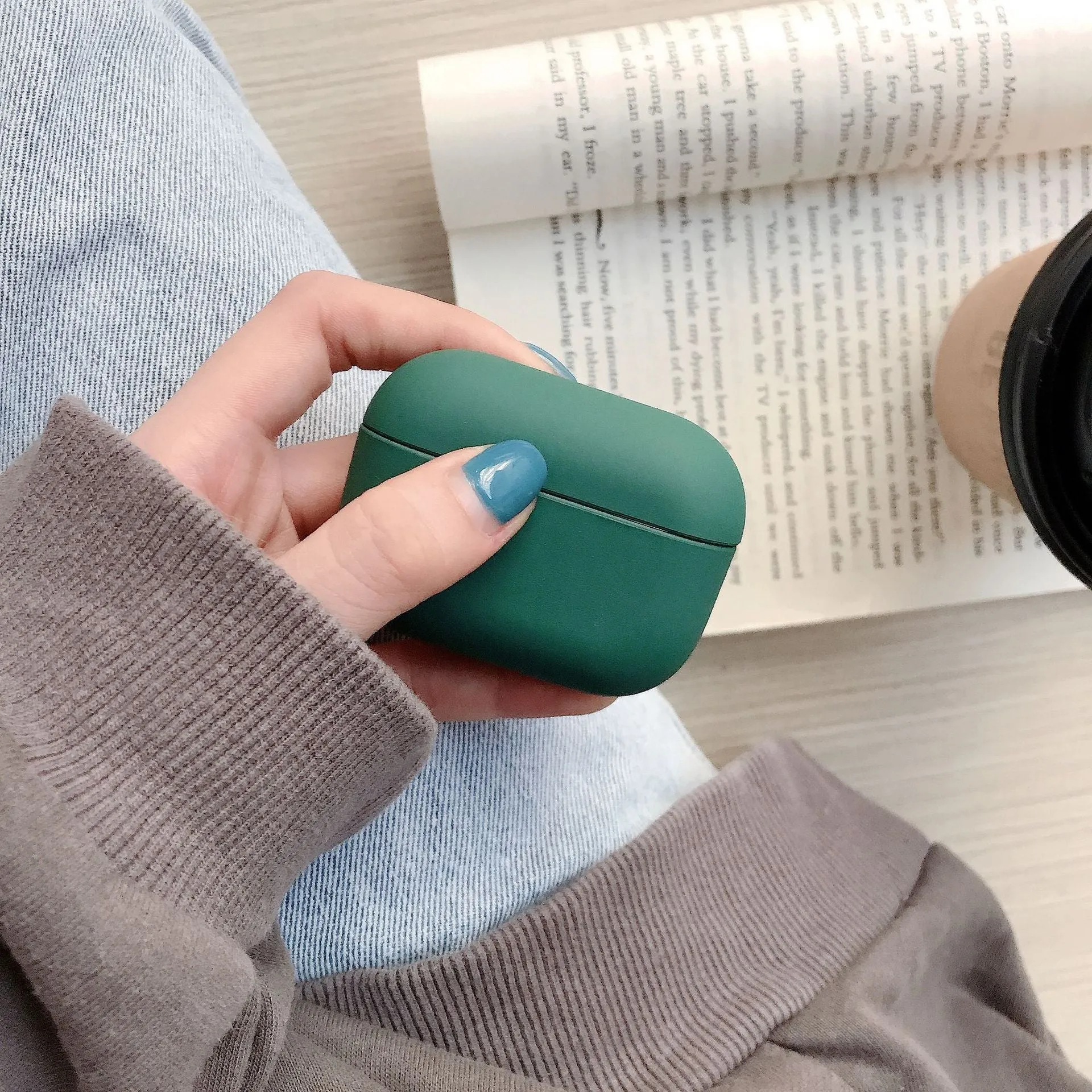 Plastic protective sleeve for AirPods case in solid colour, back-cover style with cutouts for port and lid