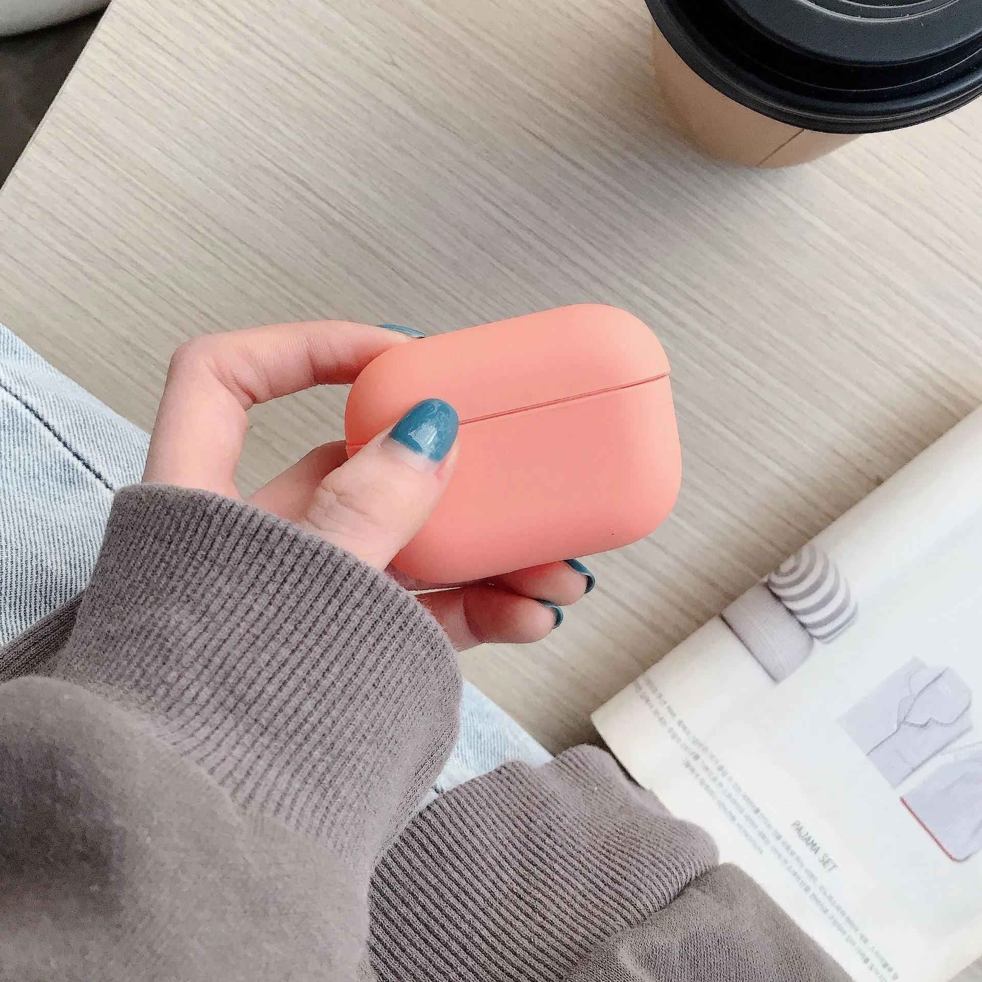 Plastic protective sleeve for AirPods case in solid colour, back-cover style with cutouts for port and lid