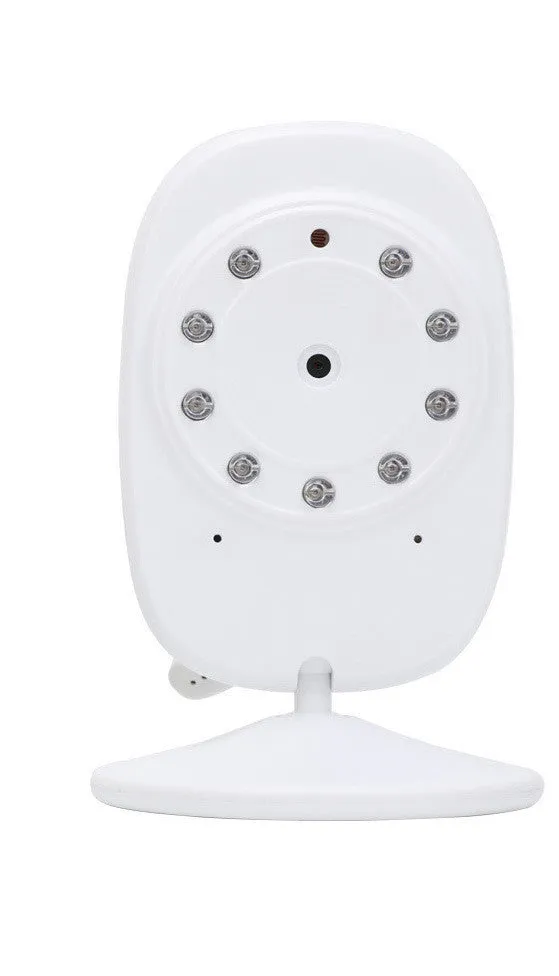 Wireless 4.3 inch baby monitor with night vision, two-way intercom, and temperature display on a white background