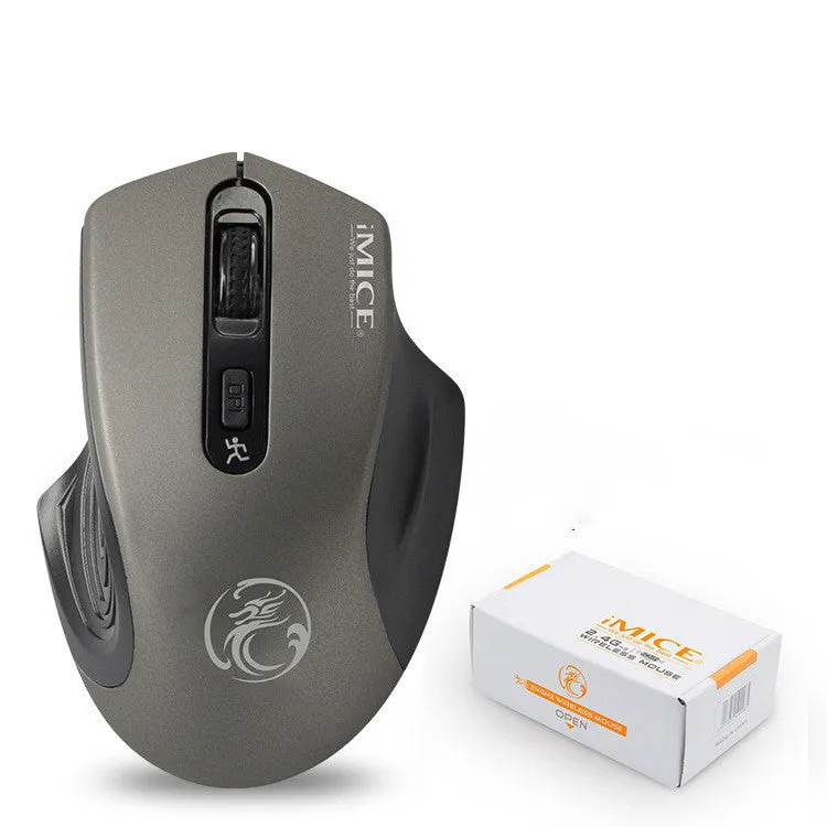 2.4G wireless silent ergonomic mouse in black with four buttons and USB receiver