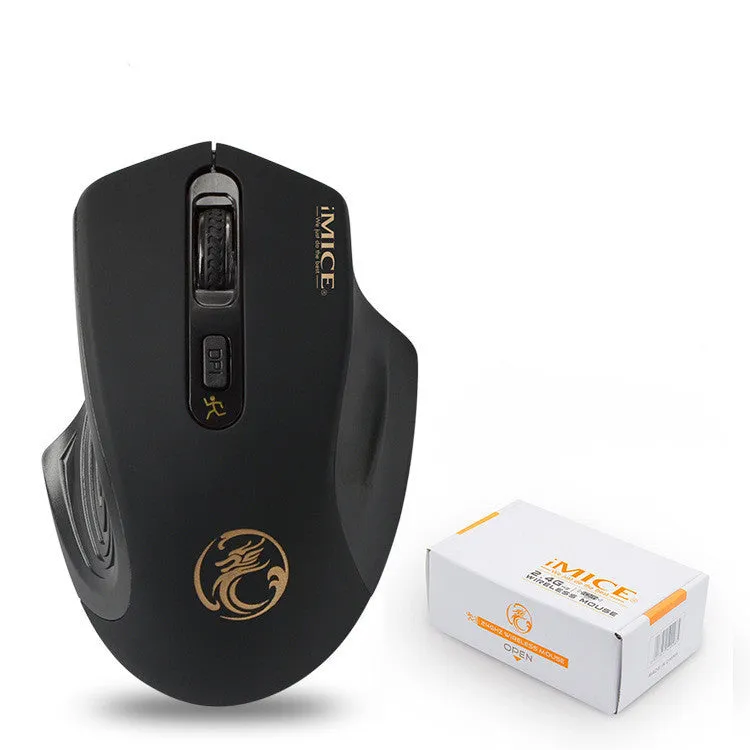 2.4G wireless silent ergonomic mouse in black with four buttons and USB receiver