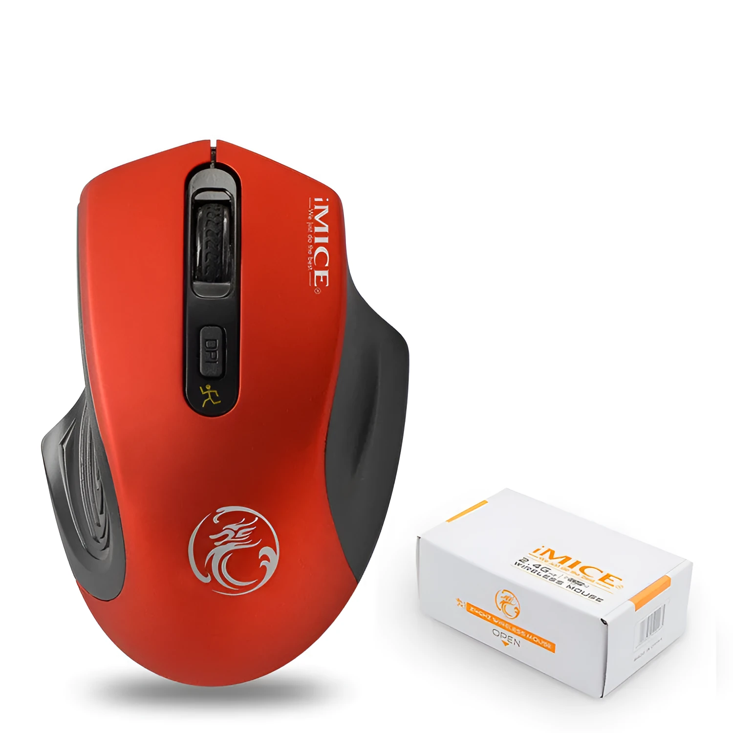 2.4G wireless silent ergonomic mouse in black with four buttons and USB receiver