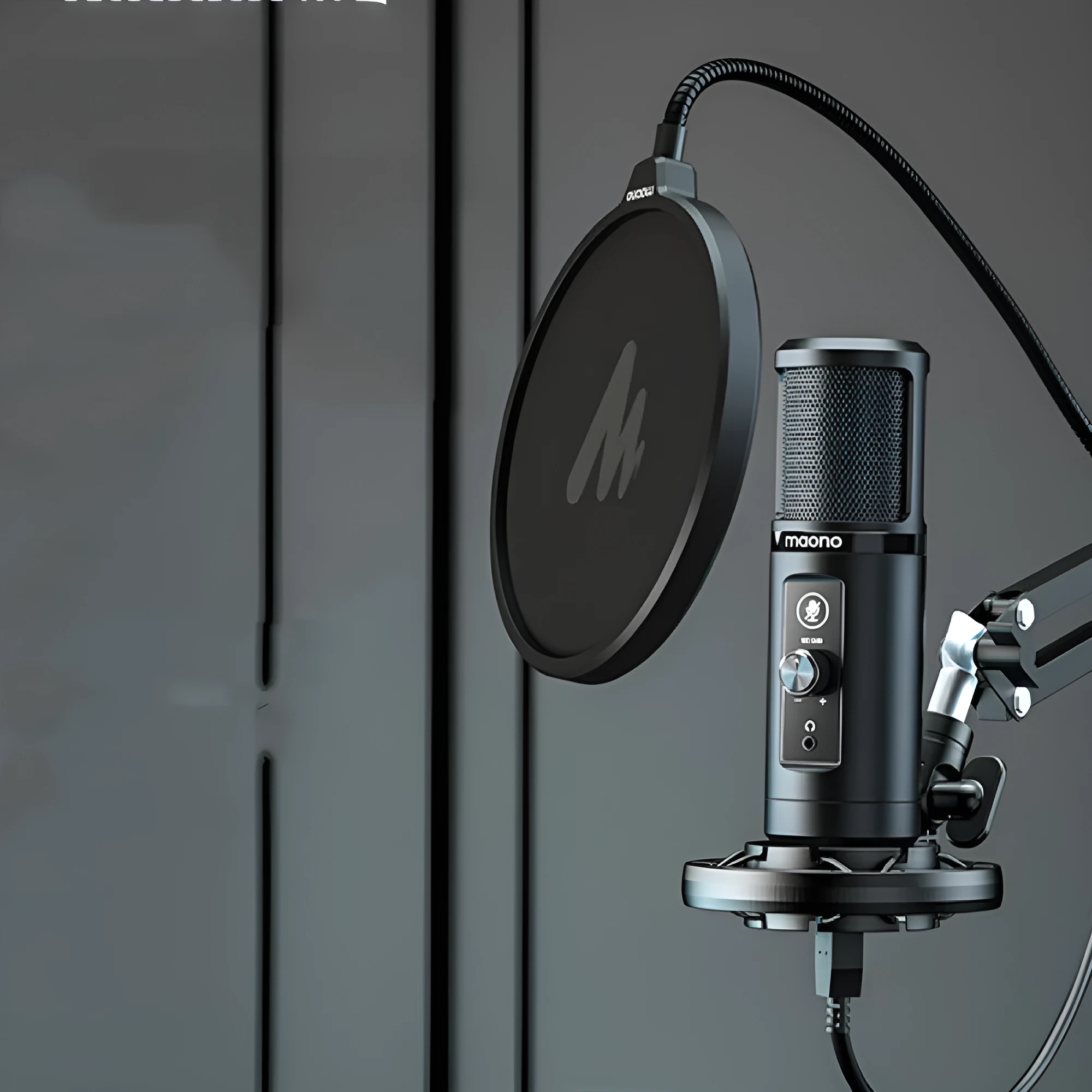 PM422 USB condenser cardioid microphone on a desk with shockproof frame and cantilever arm accessory set