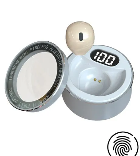 Mini invisible Bluetooth headset in skin colour, white, or pink with 9mm earpiece design.