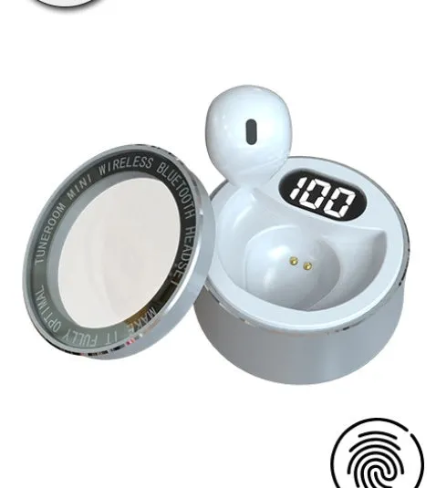 Mini invisible Bluetooth headset in skin colour, white, or pink with 9mm earpiece design.