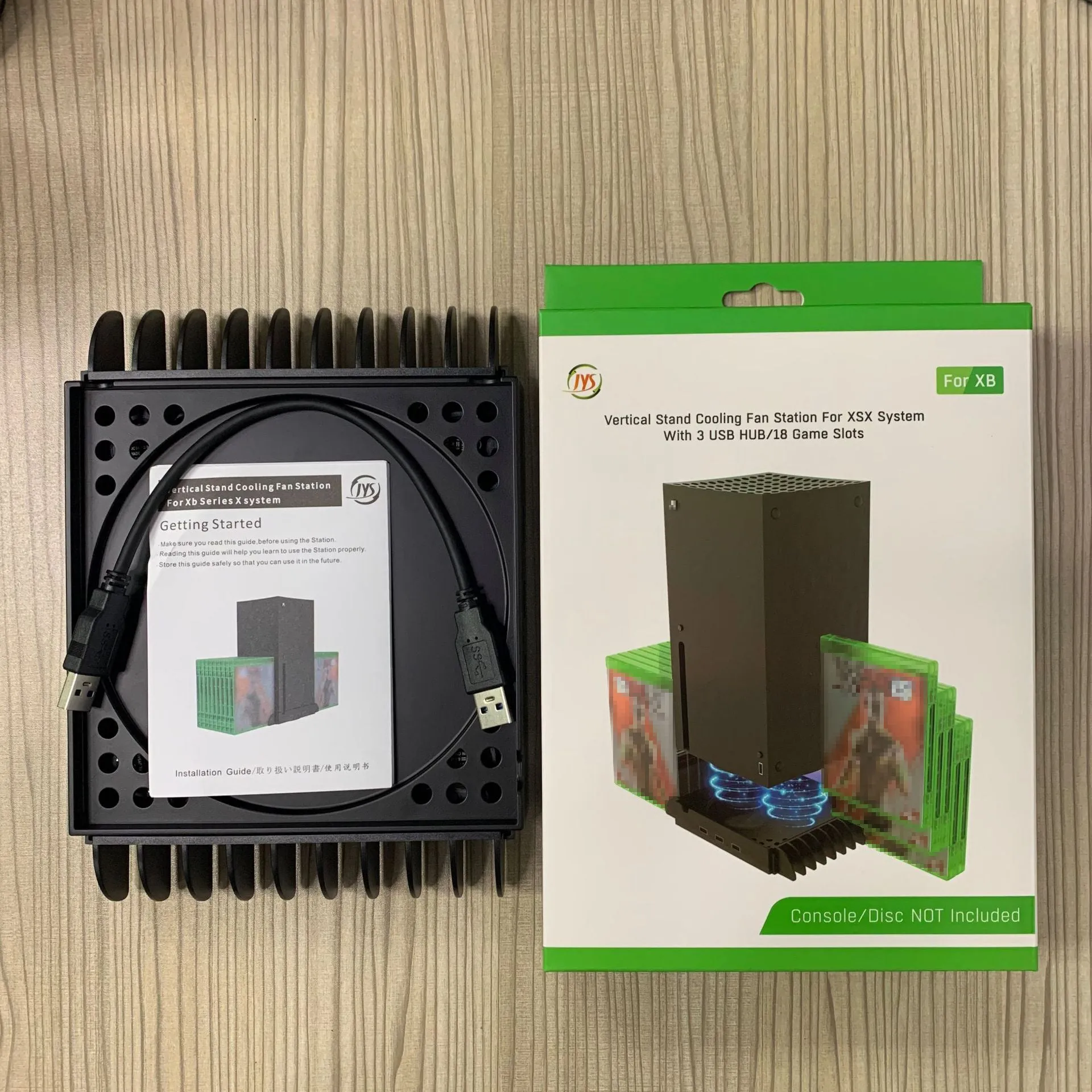 Black ABS multi-function cooling base and storage rack for Xbox Series X, 16x4x24.2cm