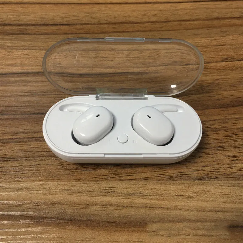 Black Bluetooth 5.0 wireless in-ear earbuds with charging case on white background