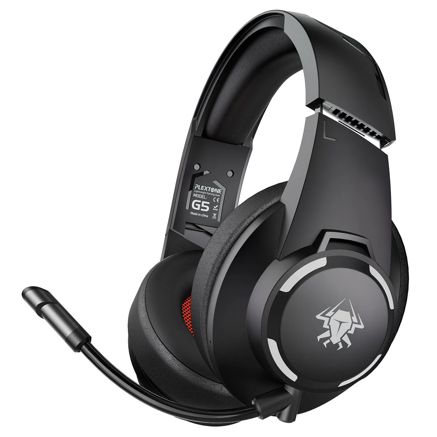 G5 low latency foldable Bluetooth headset in cement grey with detachable microphone and USB-C cable