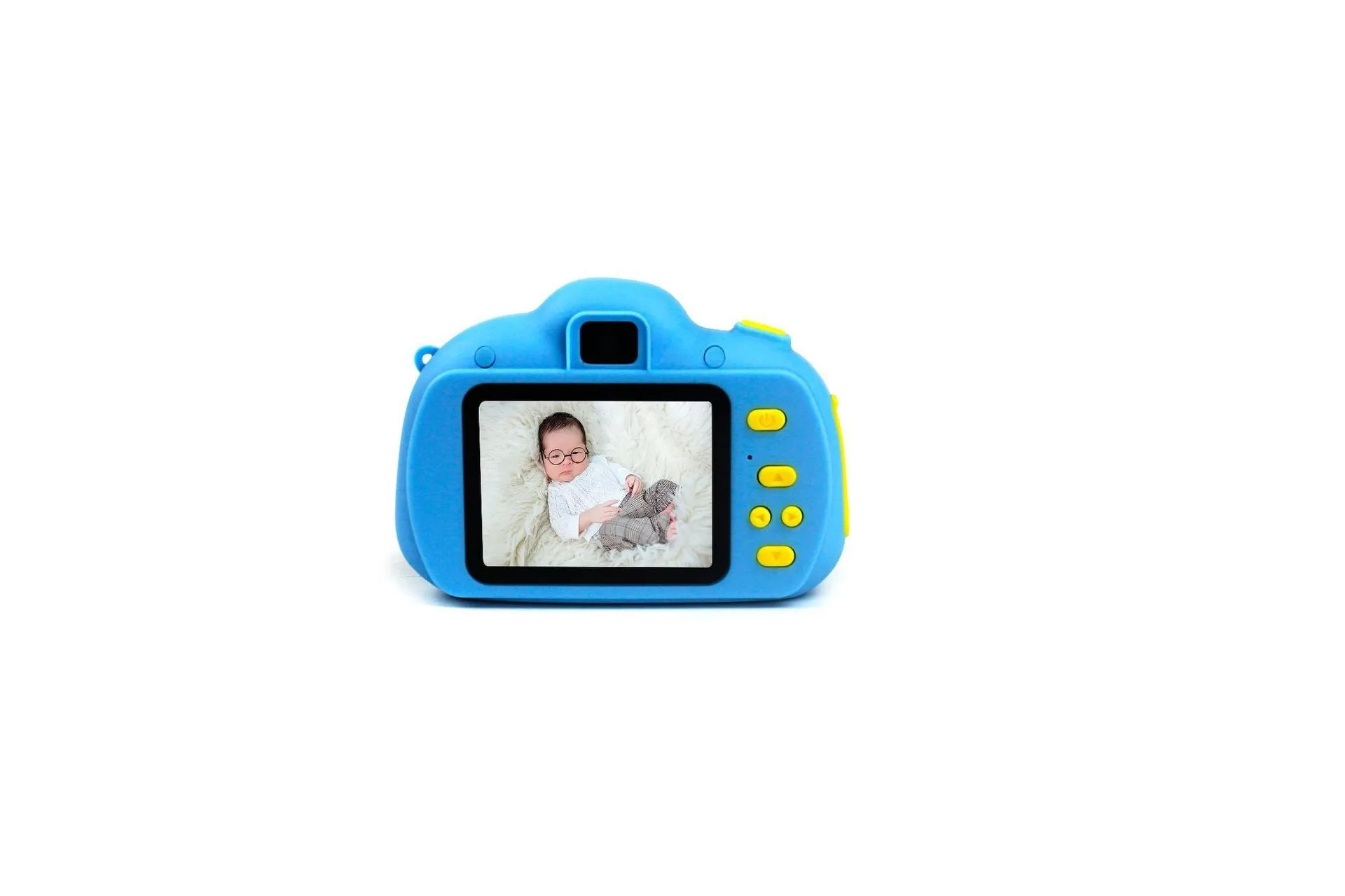 Pink and blue children's cat-shaped digital camera with selfie function