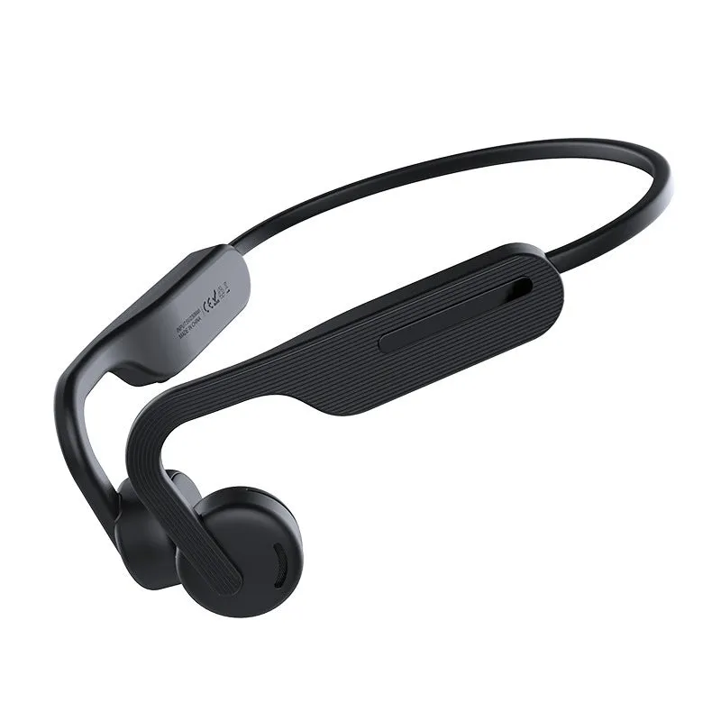 Black waterproof wireless in-ear headphones with head-mounted design, Bluetooth 5.0, and battery display