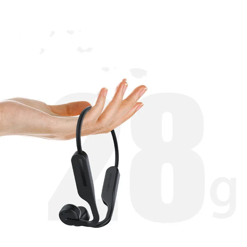 Black waterproof wireless in-ear headphones with head-mounted design, Bluetooth 5.0, and battery display