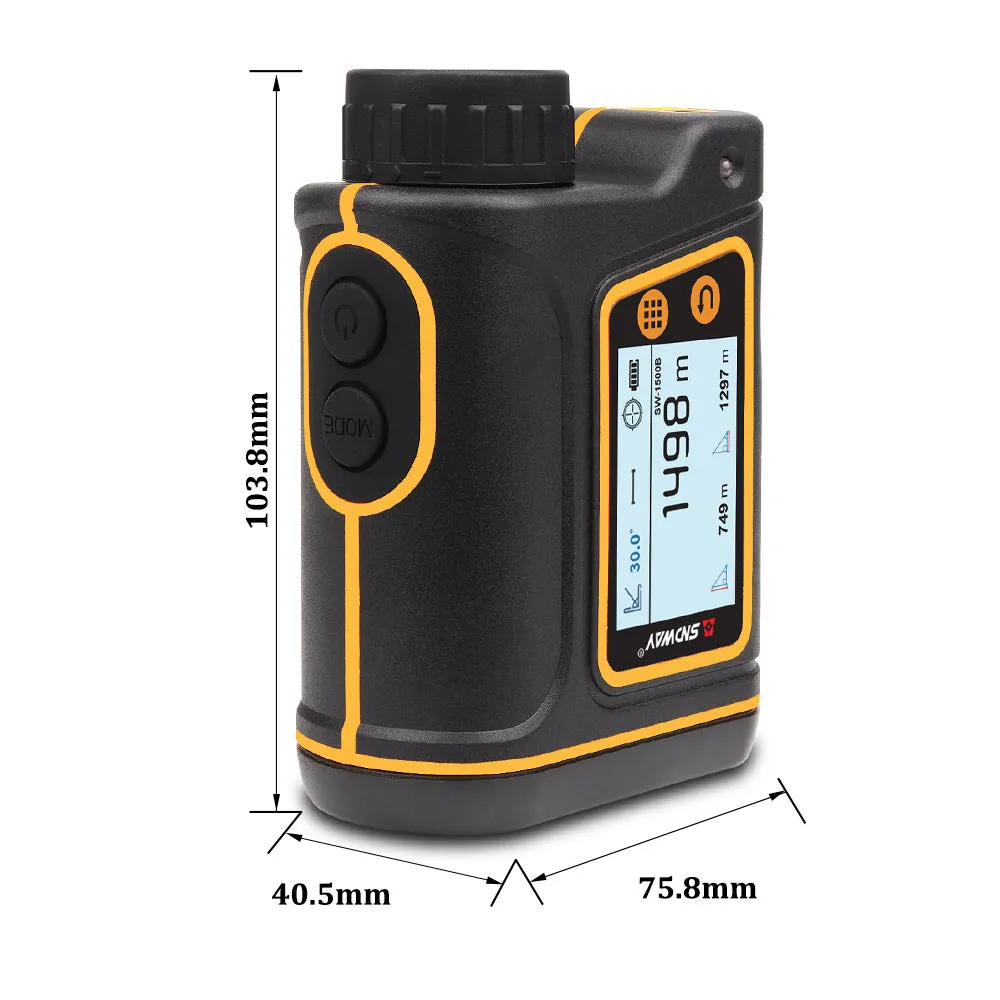 Handheld golf rangefinder device showing compact design for outdoor distance measurement