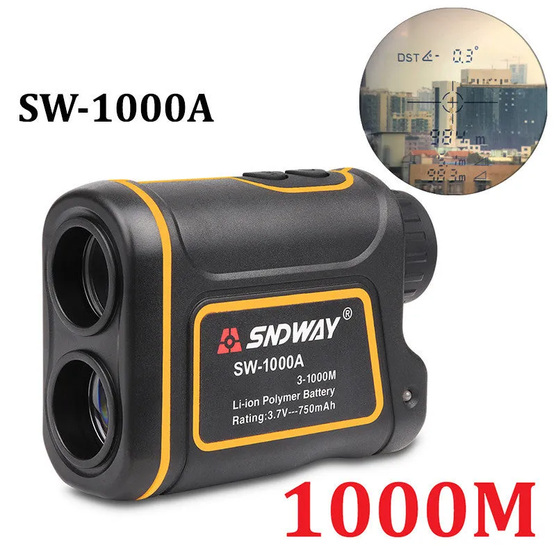 Handheld golf rangefinder device showing compact design for outdoor distance measurement