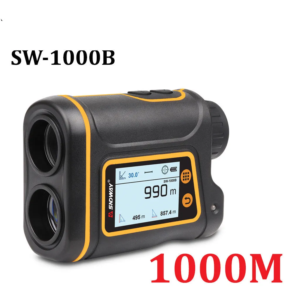 Handheld golf rangefinder device showing compact design for outdoor distance measurement