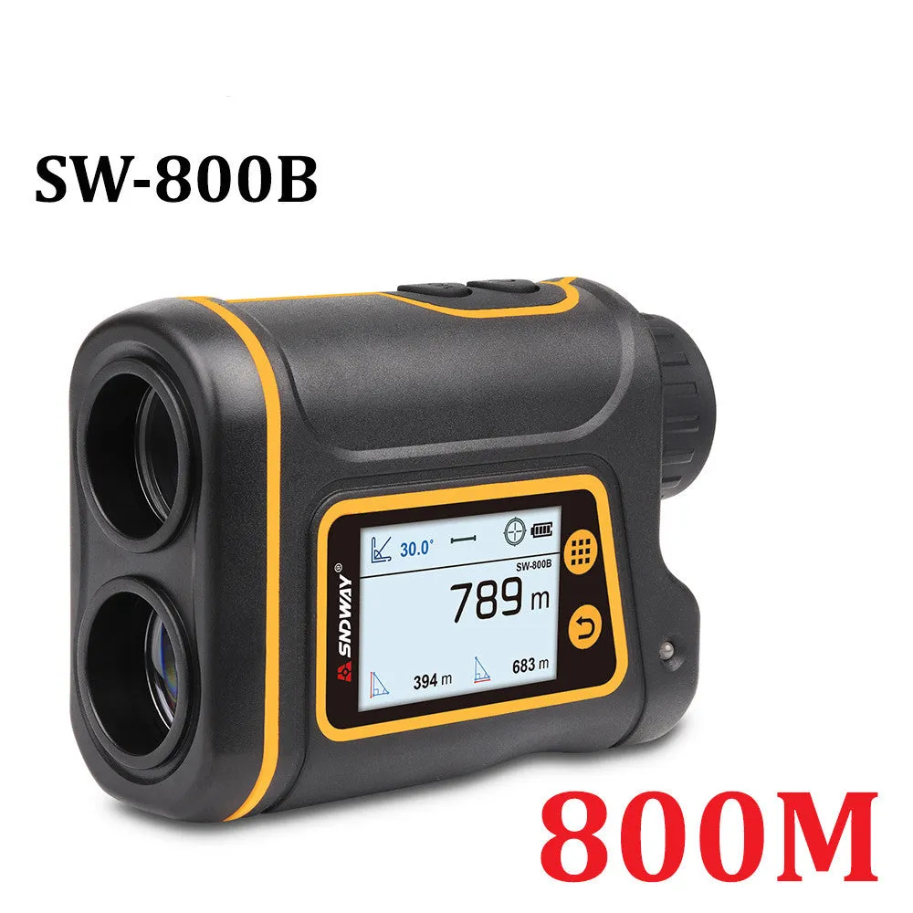 Handheld golf rangefinder device showing compact design for outdoor distance measurement