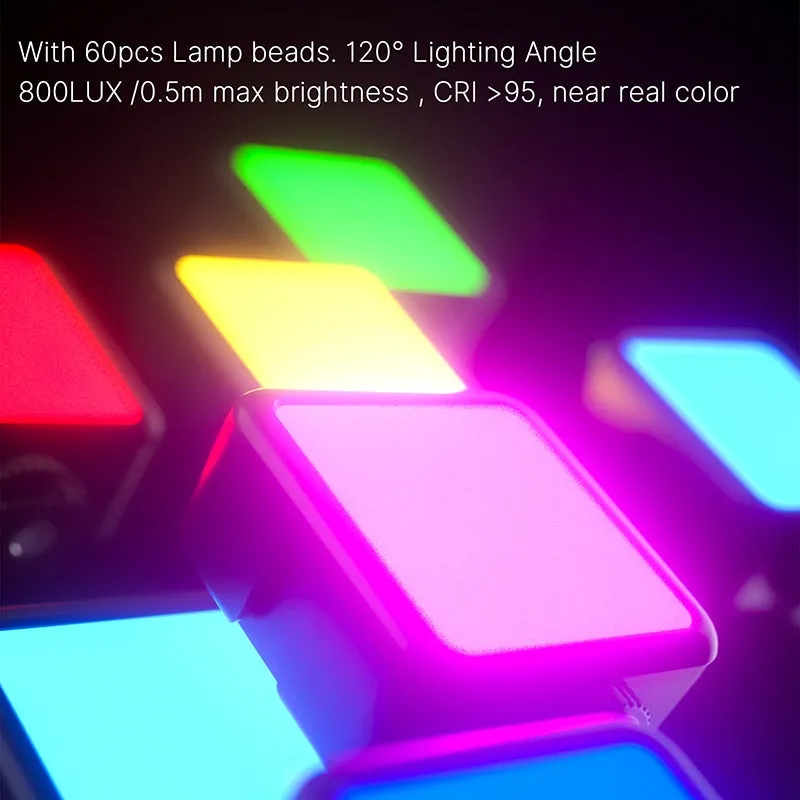 Pocket magnetic RGB fill light with 120° beam and 2000mAh battery for product photography