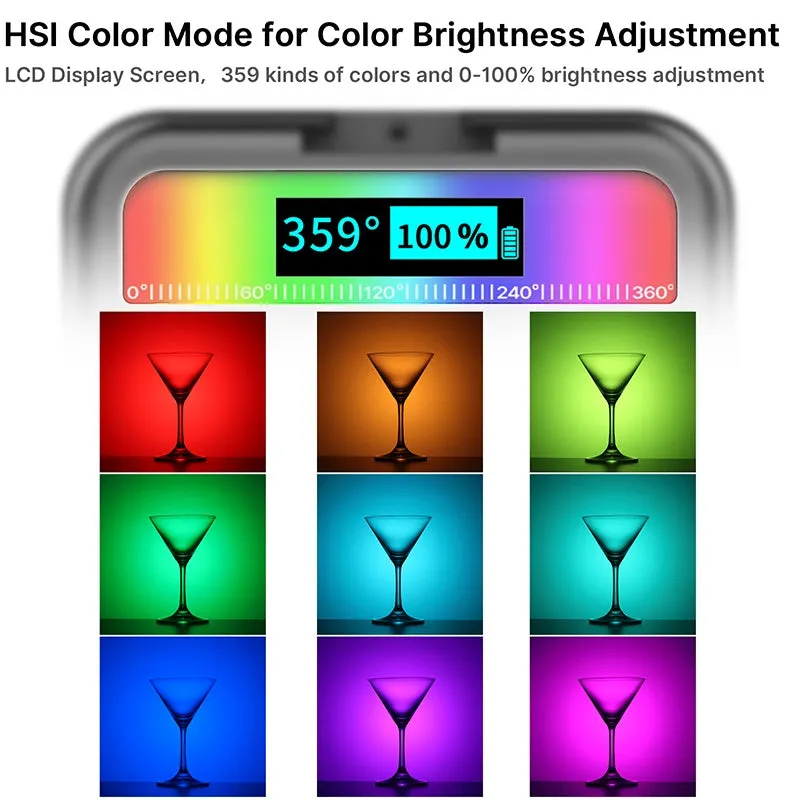 Pocket magnetic RGB fill light with 120° beam and 2000mAh battery for product photography