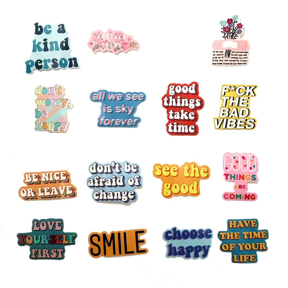 40-piece set of irregular PVC stickers with English graffiti phrases, waterproof, for laptop and luggage decoration