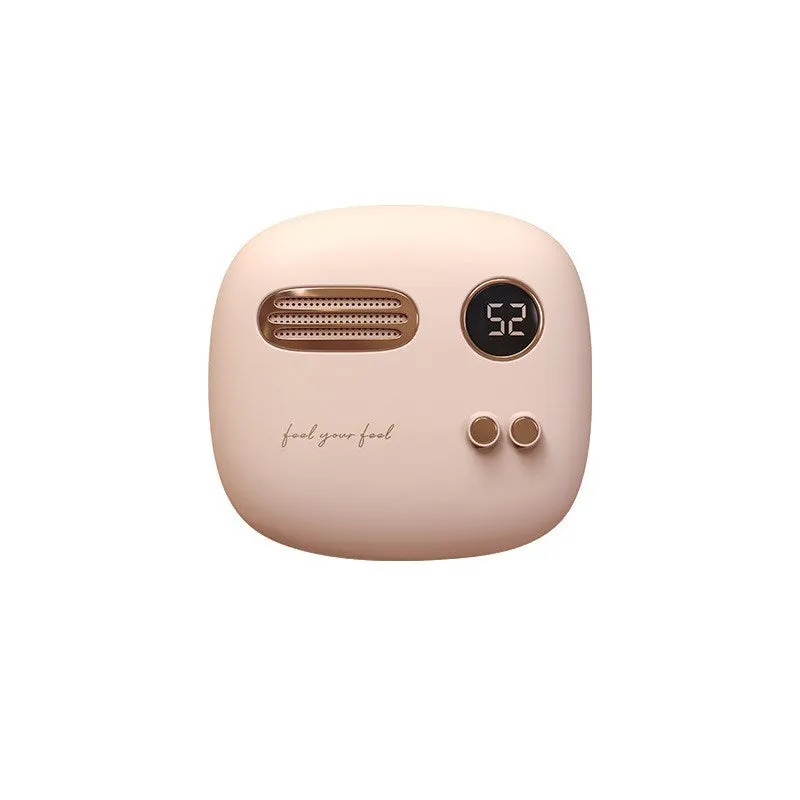 Retro design 2-in-1 hand warmer and 5000mAh power bank with digital temperature display in flannel bag