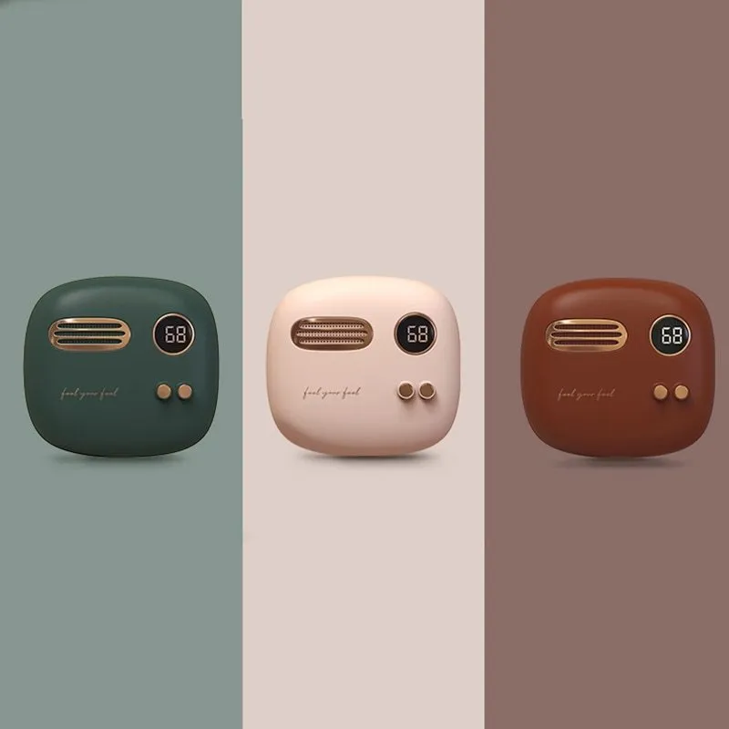 Retro design 2-in-1 hand warmer and 5000mAh power bank with digital temperature display in flannel bag