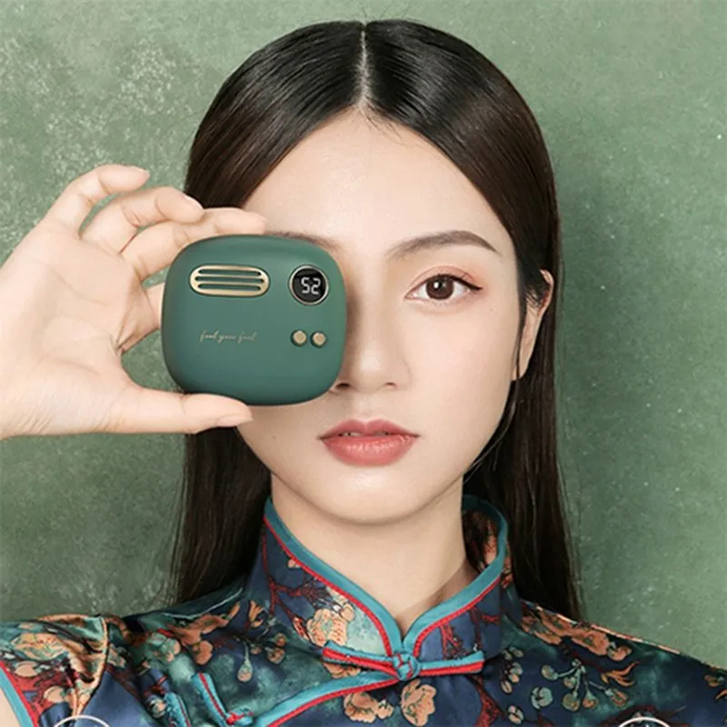 Retro design 2-in-1 hand warmer and 5000mAh power bank with digital temperature display in flannel bag