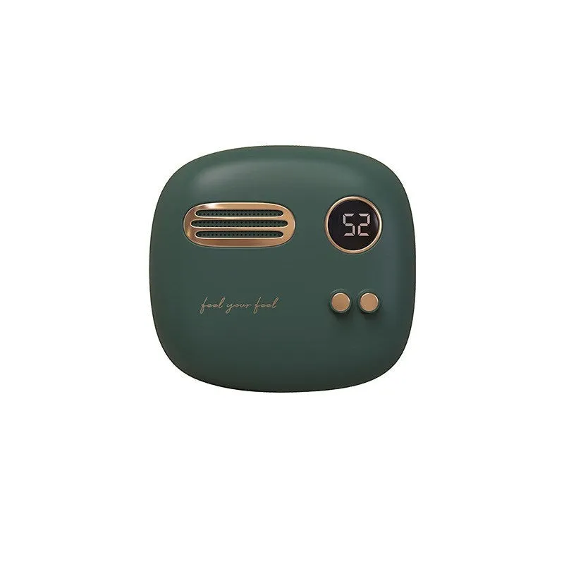 Retro design 2-in-1 hand warmer and 5000mAh power bank with digital temperature display in flannel bag