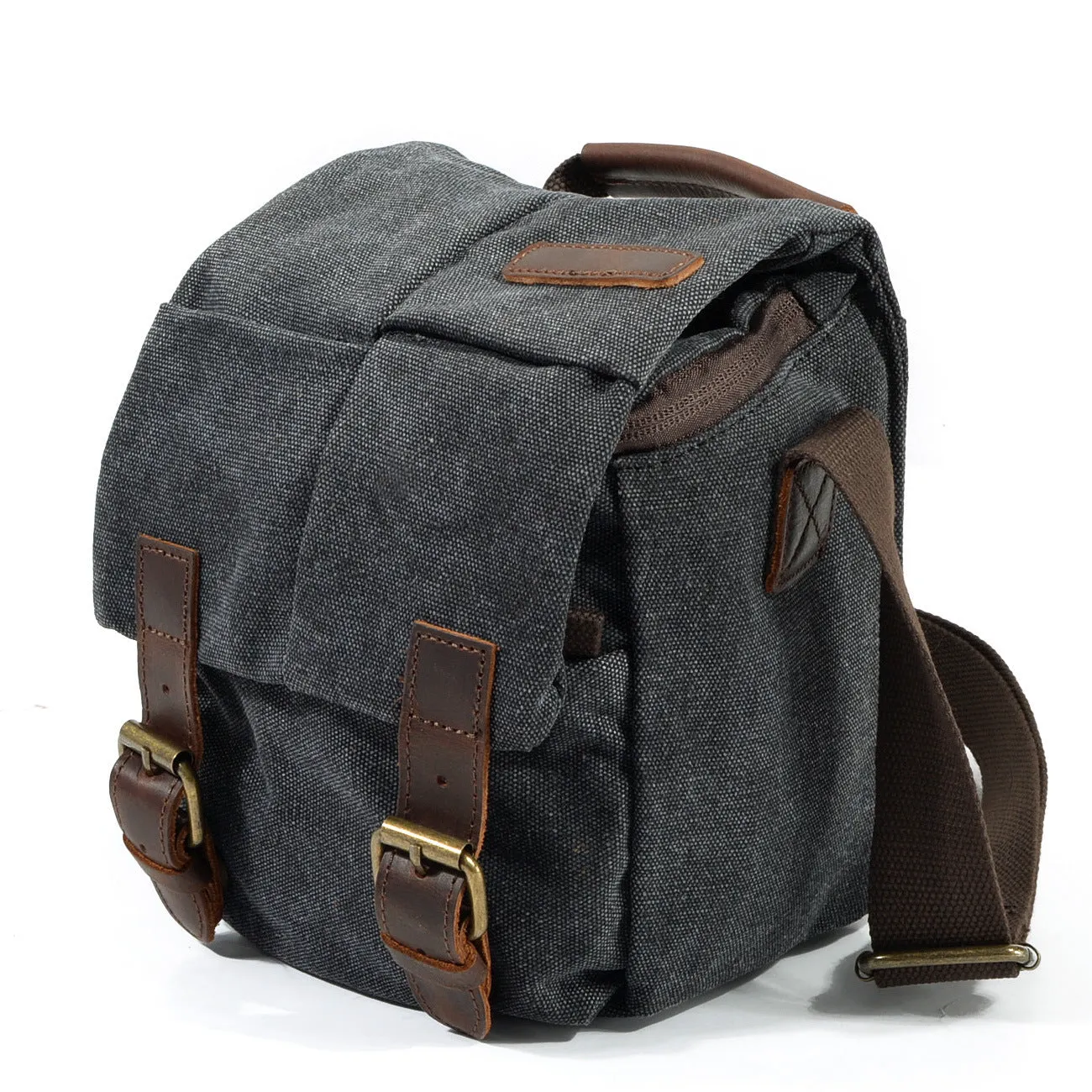 One-shoulder retro canvas waterproof camera bag for Canon SLR in dark grey