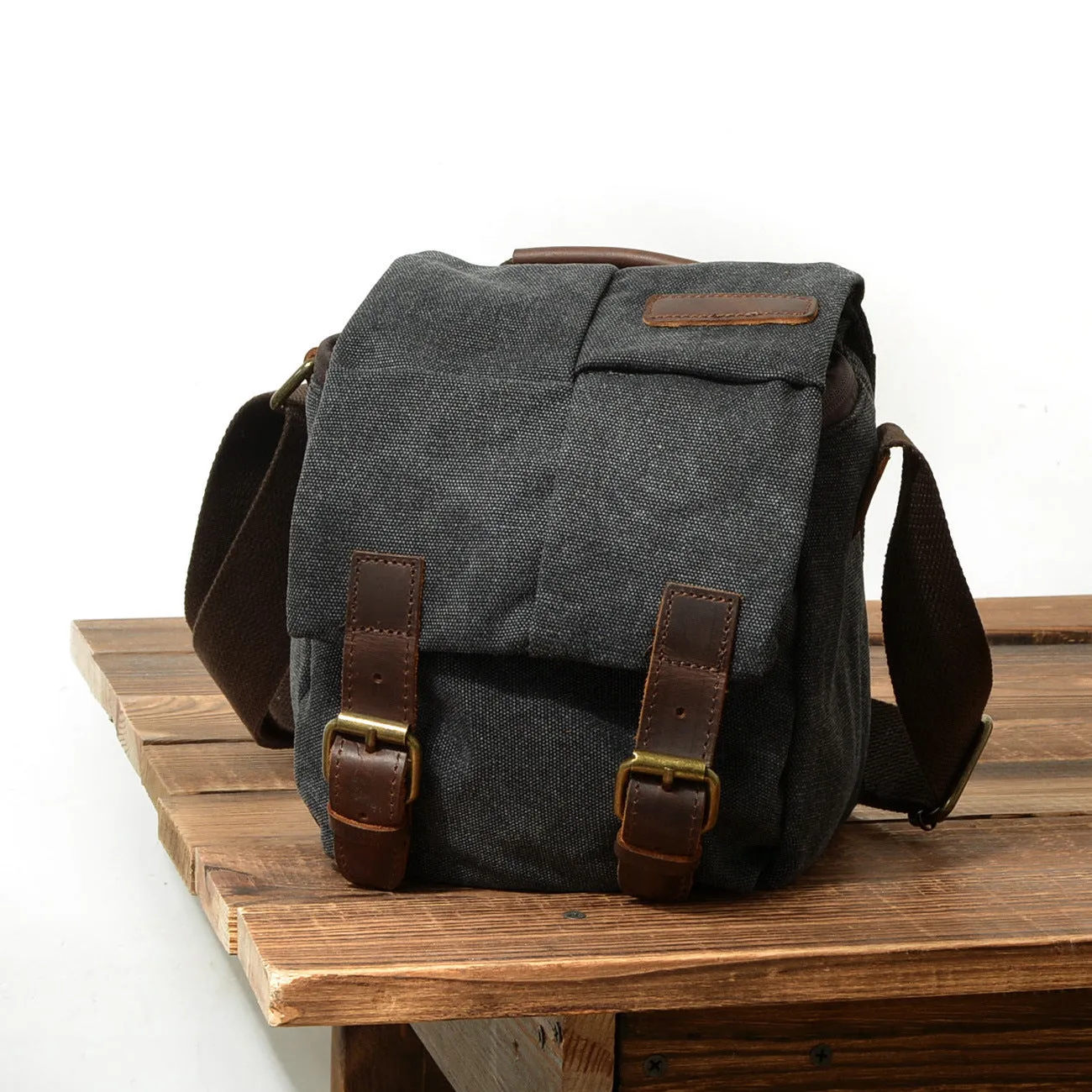One-shoulder retro canvas waterproof camera bag for Canon SLR in dark grey