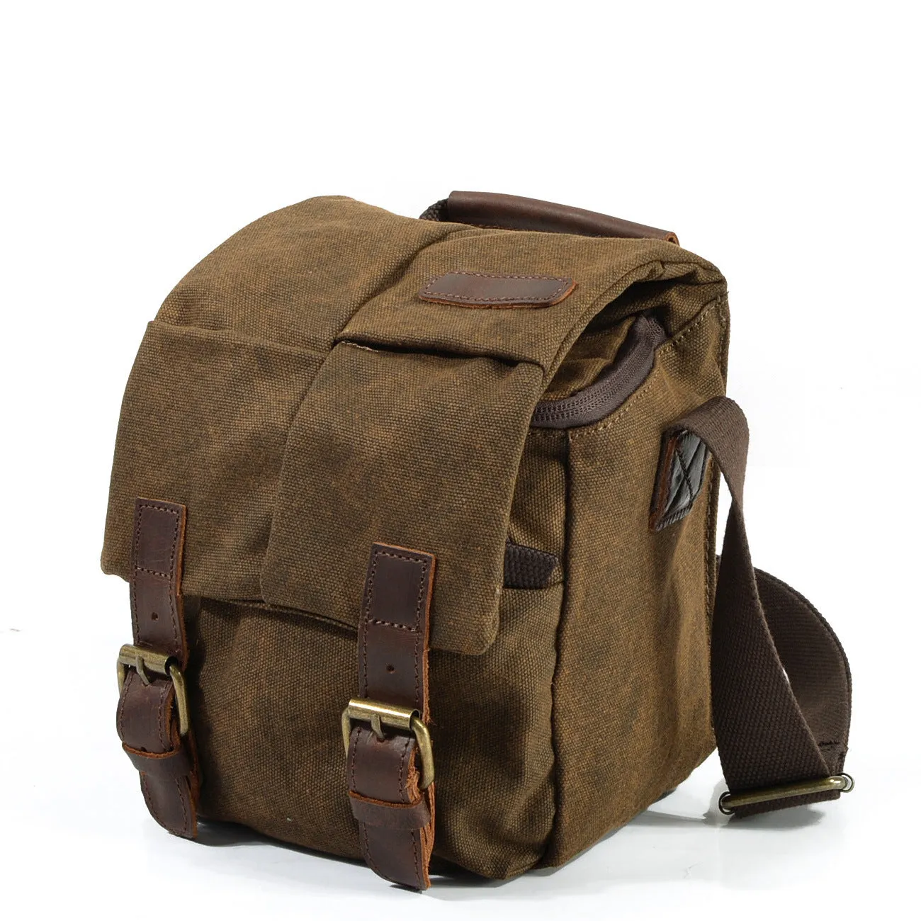 One-shoulder retro canvas waterproof camera bag for Canon SLR in dark grey