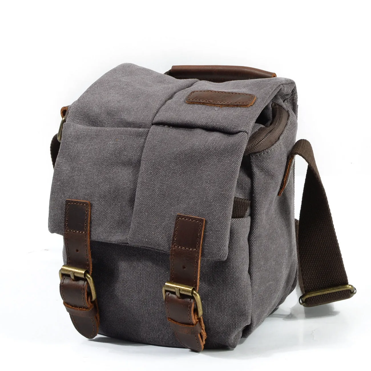 One-shoulder retro canvas waterproof camera bag for Canon SLR in dark grey