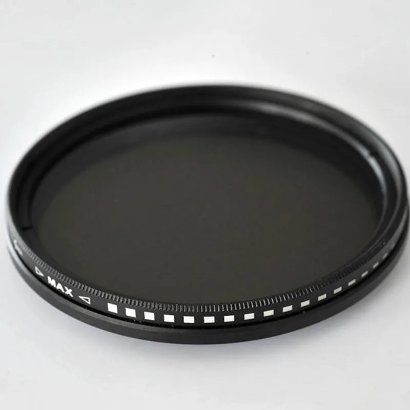 Adjustable camera ND filter with multiple thread diameters for light reduction and exposure control