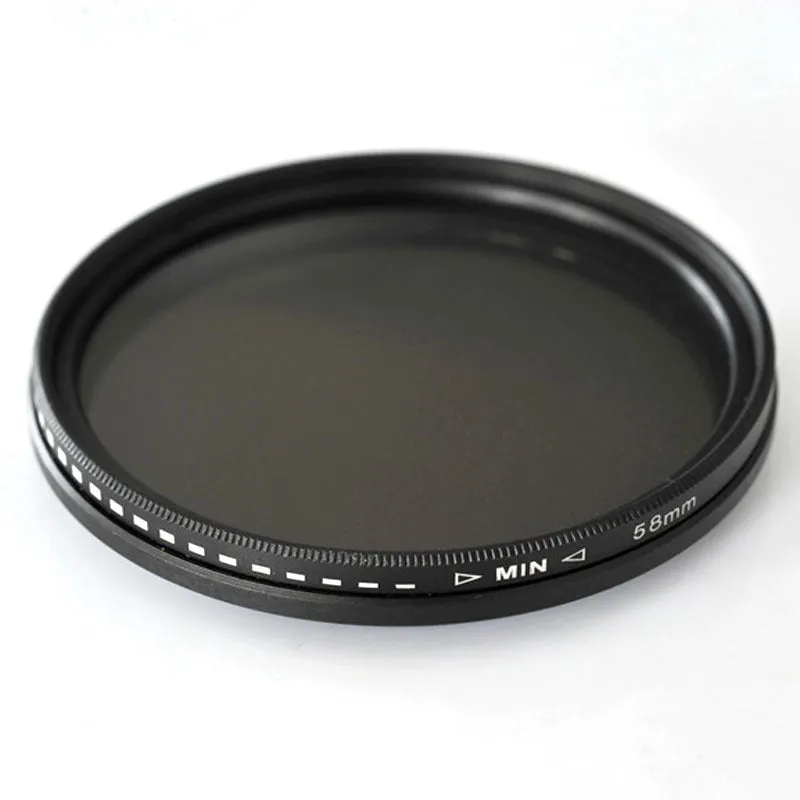 Adjustable camera ND filter with multiple thread diameters for light reduction and exposure control