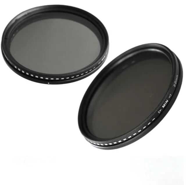 Adjustable camera ND filter with multiple thread diameters for light reduction and exposure control