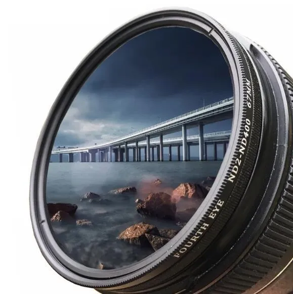 Adjustable camera ND filter with multiple thread diameters for light reduction and exposure control