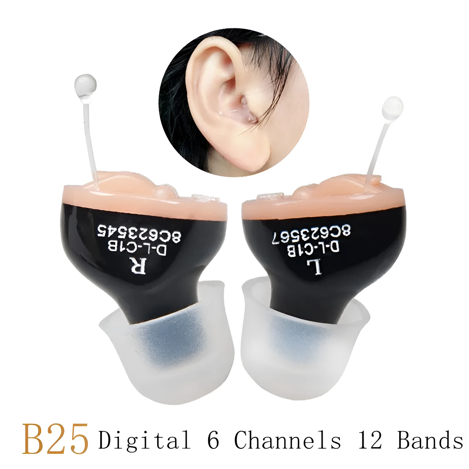 Portable CIC digital invisible hearing aid B25 with 12-band noise reduction and feedback compression system