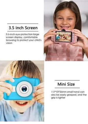 sky blue cartoon digital camera with 3.5 inch screen and anti-fall silicone case