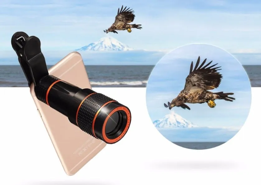 12-in-1 photography kit for smartphone with 8X zoom telephoto lens, tripod, and clips