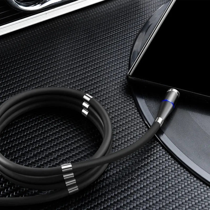 3A fast charging magnetic data cable with interchangeable heads, TPE material, black colour, 0.9 metres