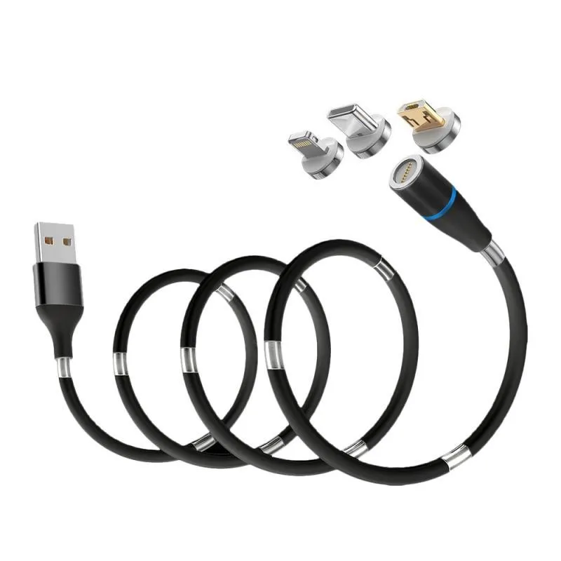 3A fast charging magnetic data cable with interchangeable heads, TPE material, black colour, 0.9 metres