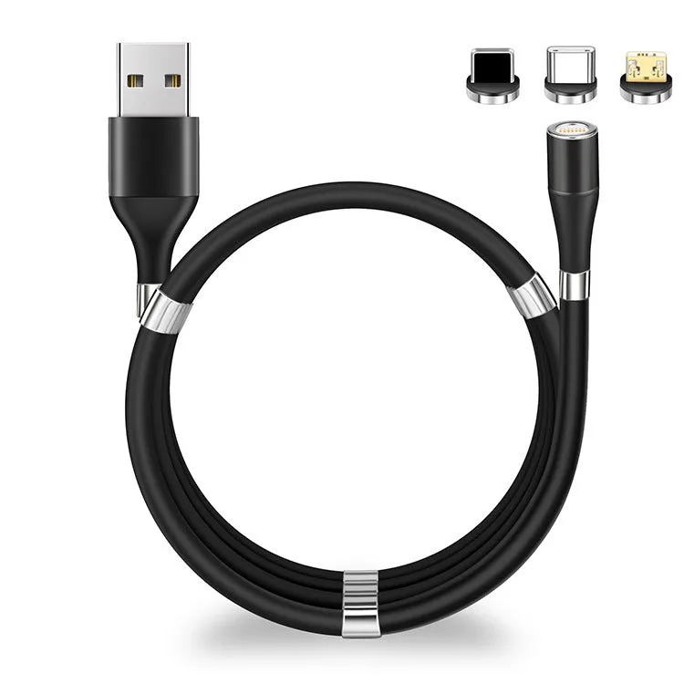 3A fast charging magnetic data cable with interchangeable heads, TPE material, black colour, 0.9 metres