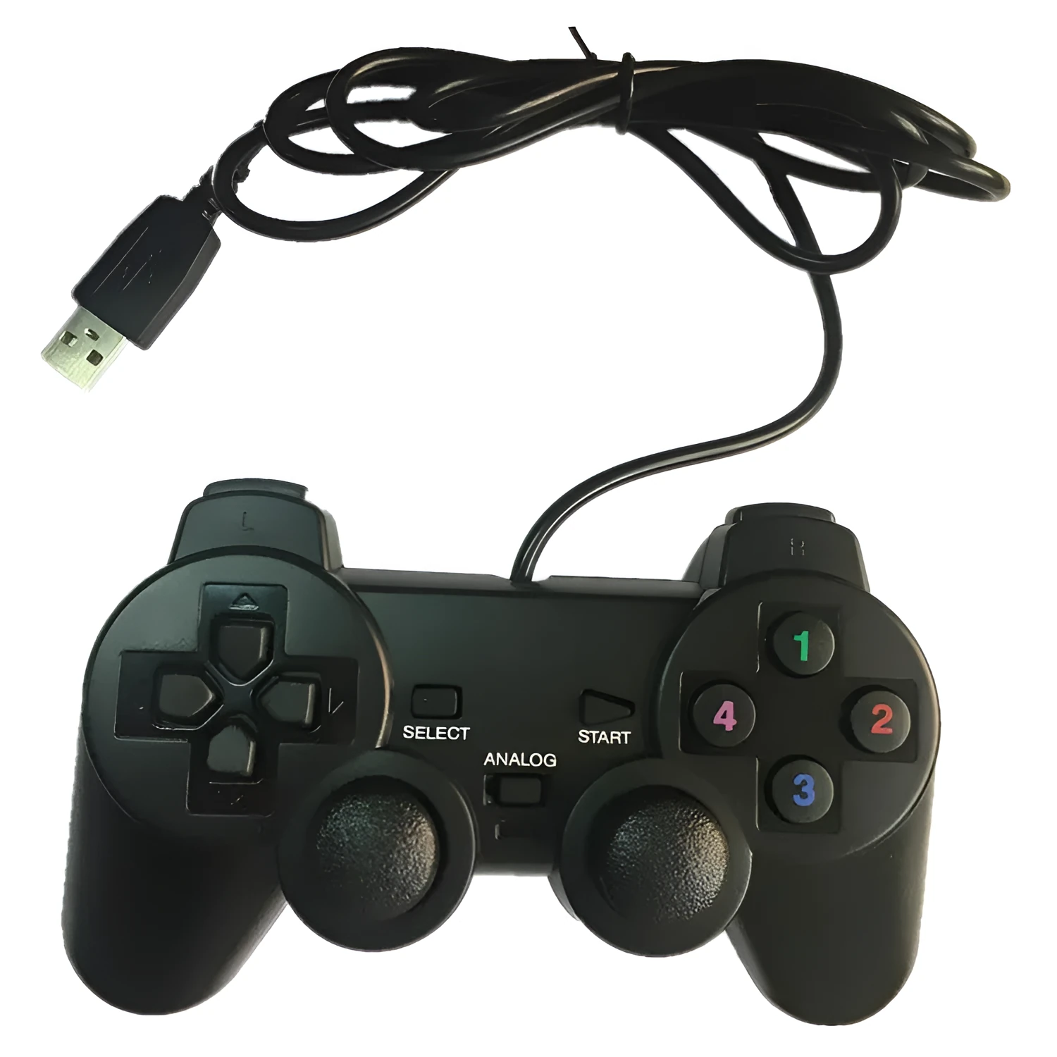 Wired USB gamepad in black, 1.5-metre cable, PC controller with buttons and analogue sticks