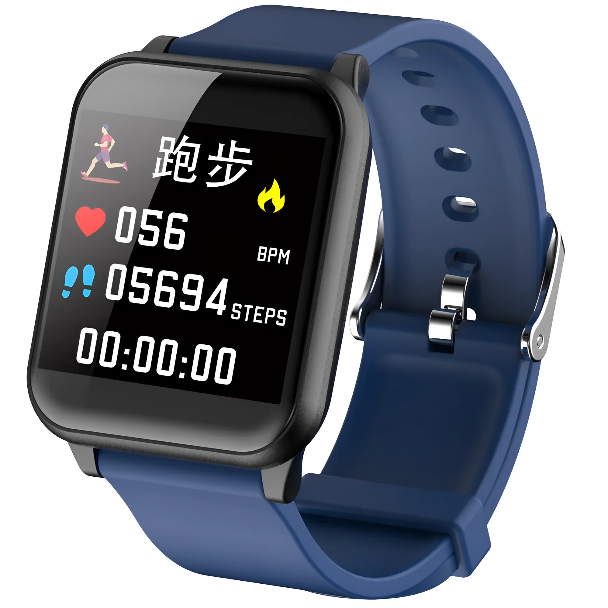 Waterproof Bluetooth smart sports watch with metal body and black TPU wristband on wrist