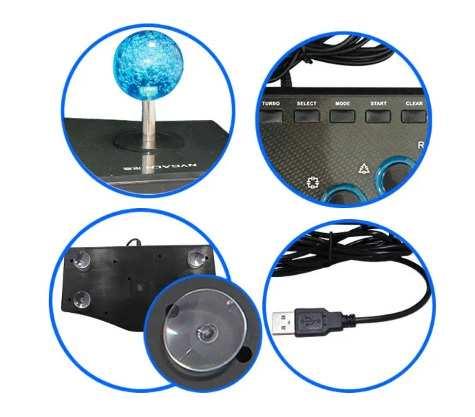 Black PS3 wired arcade joystick with USB cable, ABS casing, TURBO button on top panel
