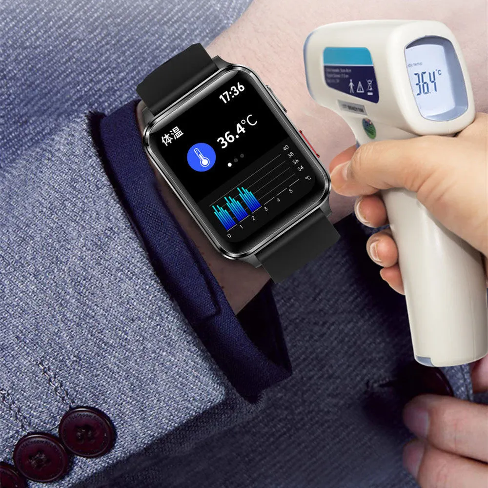 Multi-sport watch with tempered glass touchscreen showing health metrics on display